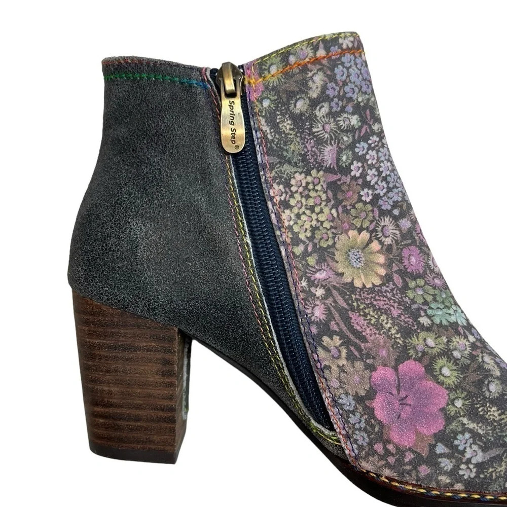 L'Artiste by Spring Step Navy/Purple Rainbow Floral Bootie Boots Size 37 - Picture 8 of 12